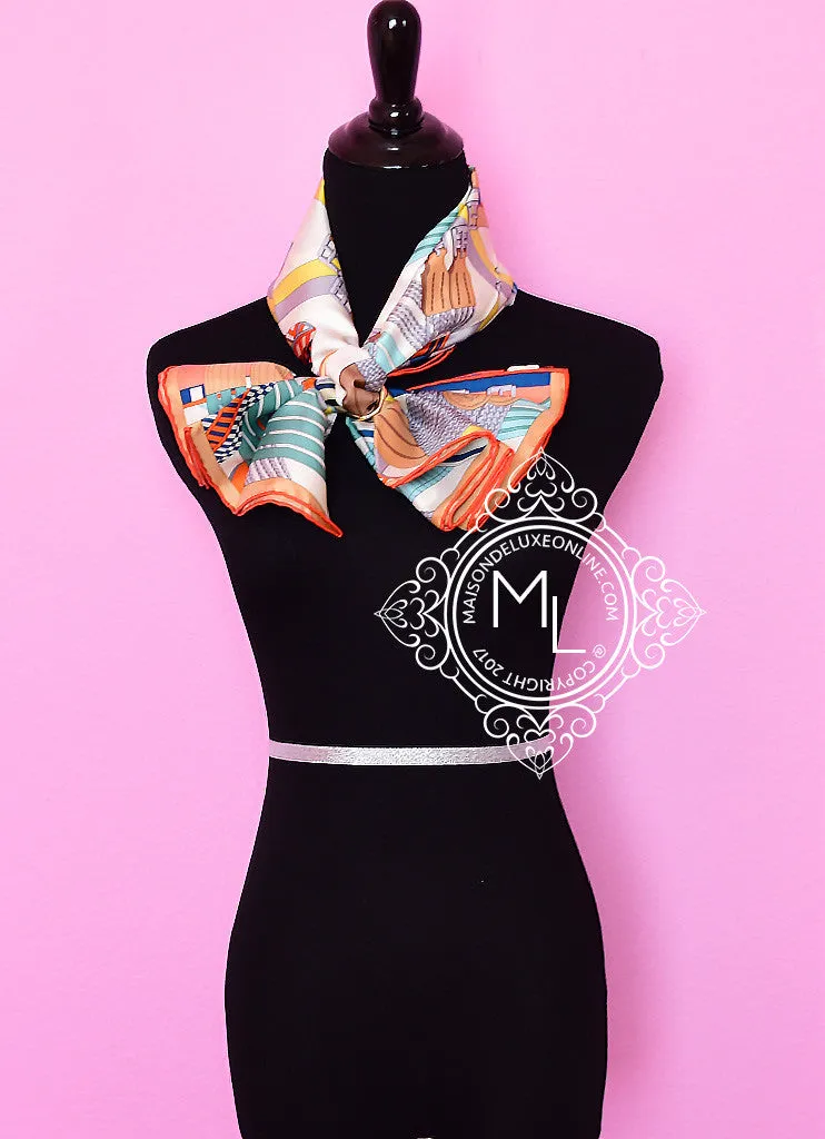 Hermes Ivory Aqua Twill Silk 90 cm Sangles en Zigzag Scarf