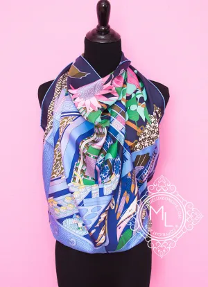 Hermes Marine Twill Silk 90 cm Les tresors d'un Artiste Scarf
