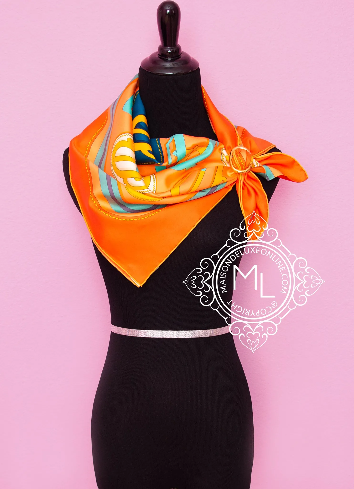 Hermes Orange Twill Silk 90 cm Bouclerie Moderne Scarf