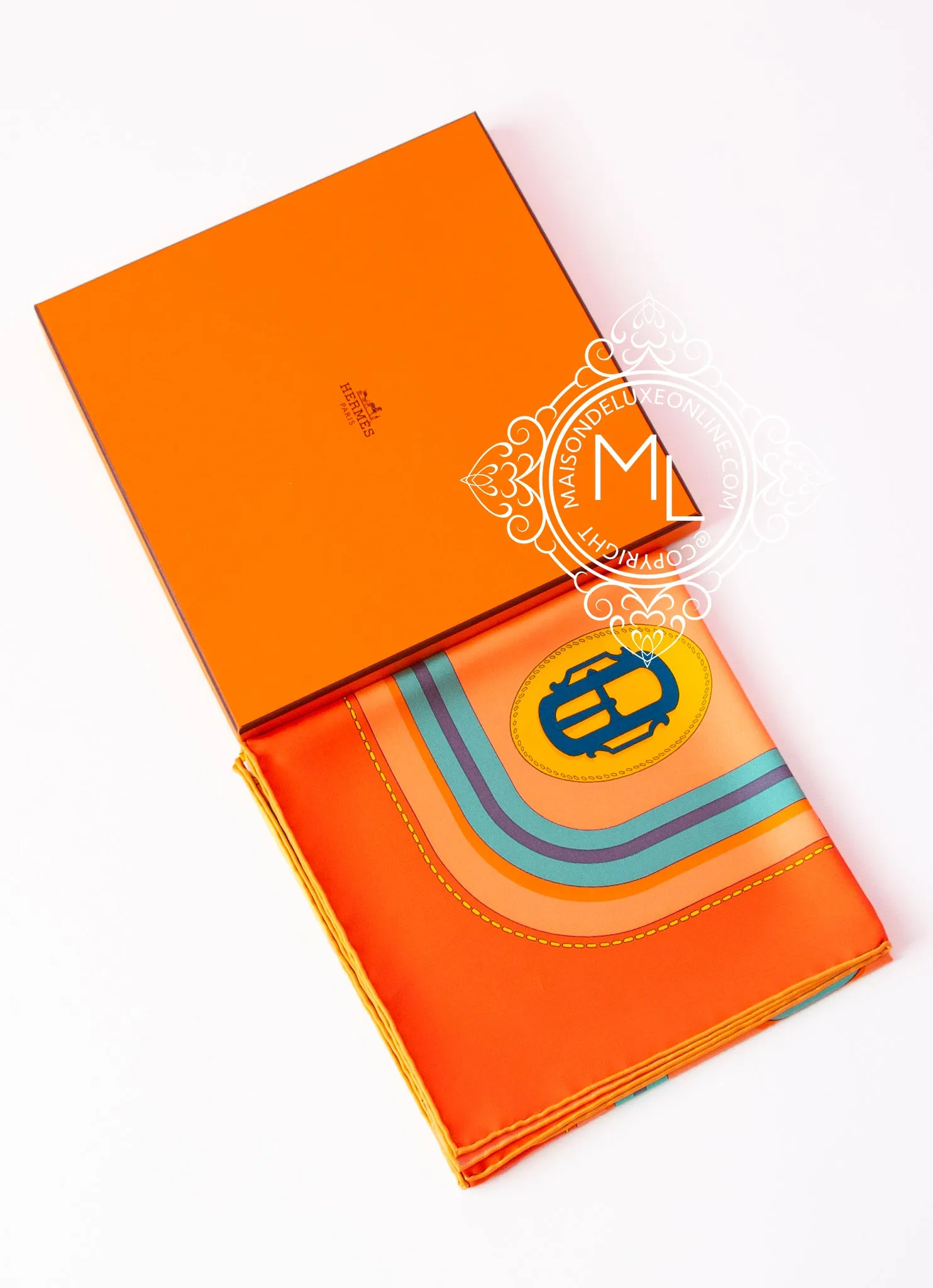 Hermes Orange Twill Silk 90 cm Bouclerie Moderne Scarf