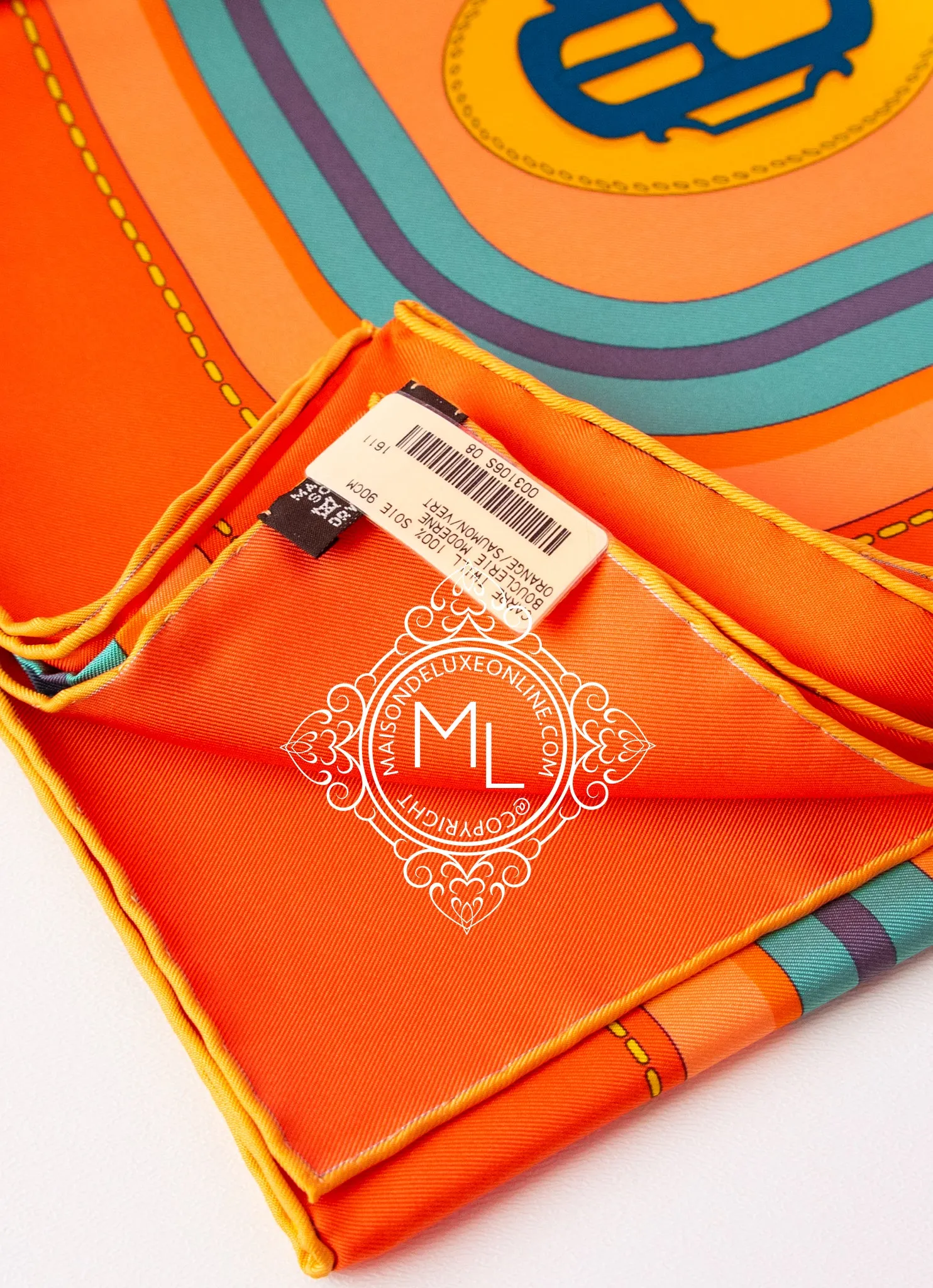 Hermes Orange Twill Silk 90 cm Bouclerie Moderne Scarf