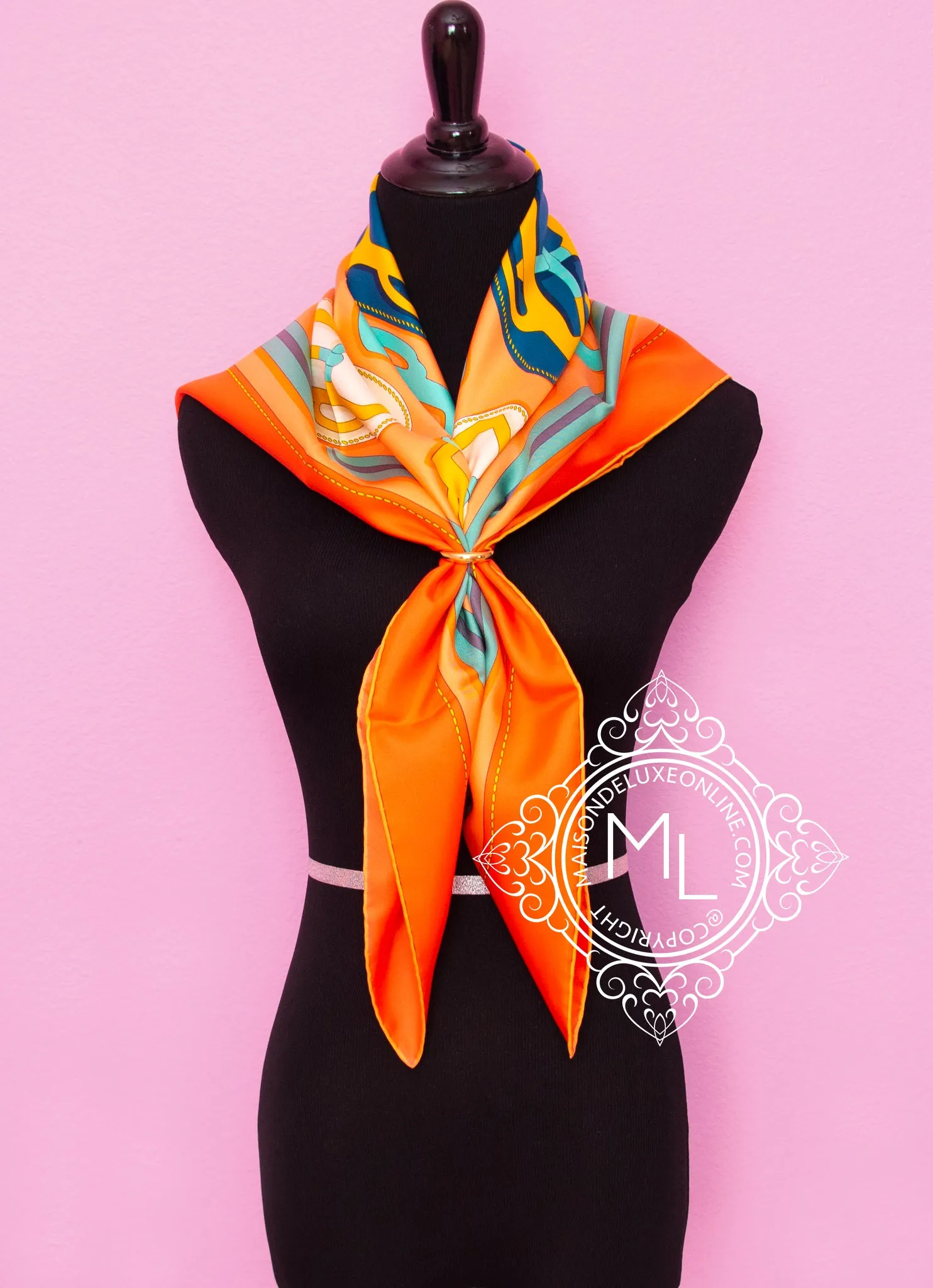 Hermes Orange Twill Silk 90 cm Bouclerie Moderne Scarf