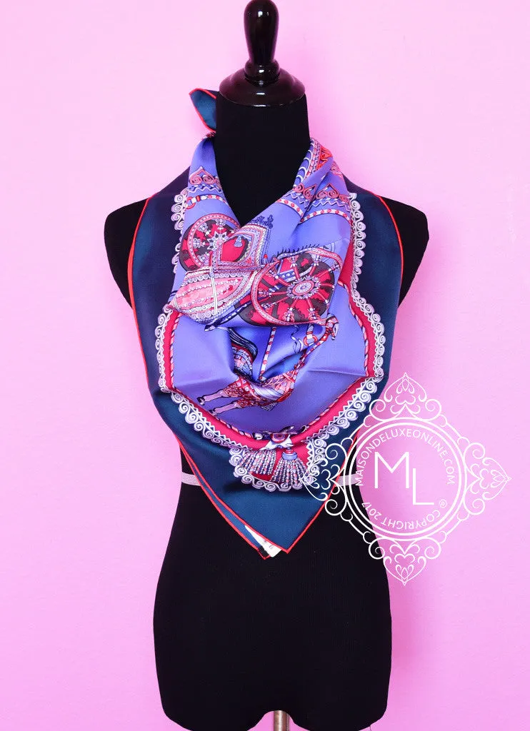 Hermes Parme Framboise Twill Silk 90 cm Paperoles Scarf