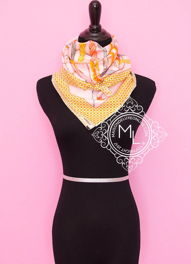 Hermes Peach Twill Silk 90 cm Fouets et Badines Scarf