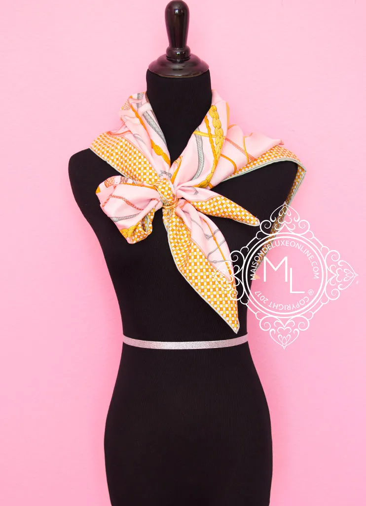 Hermes Peach Twill Silk 90 cm Fouets et Badines Scarf
