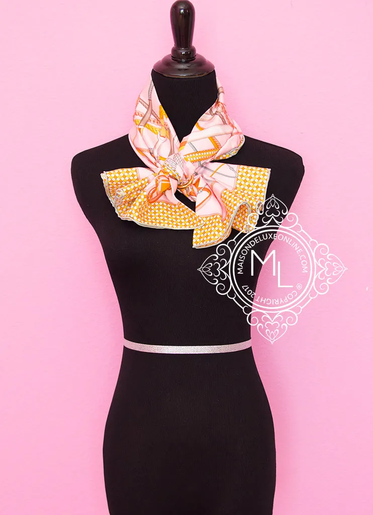 Hermes Peach Twill Silk 90 cm Fouets et Badines Scarf