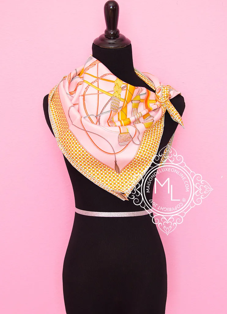 Hermes Peach Twill Silk 90 cm Fouets et Badines Scarf