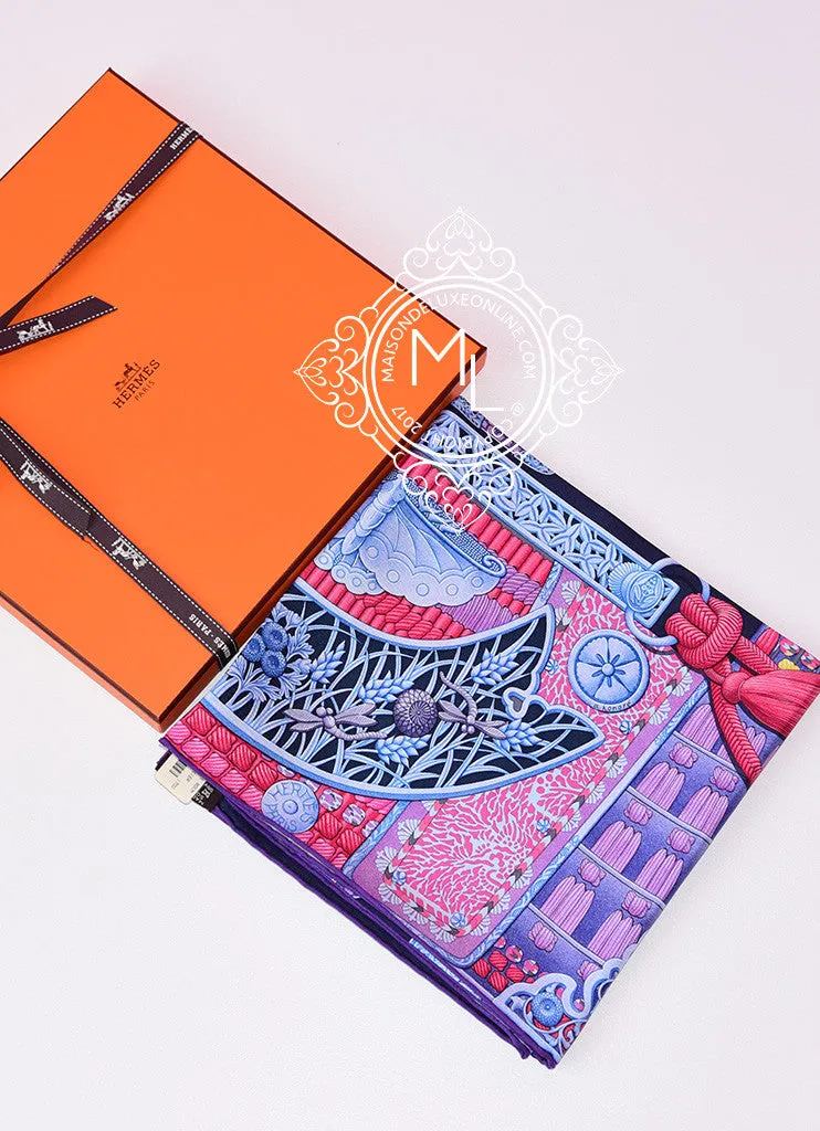 Hermes Pink Blue Twill Silk 90 cm Parures De Samourais Scarf