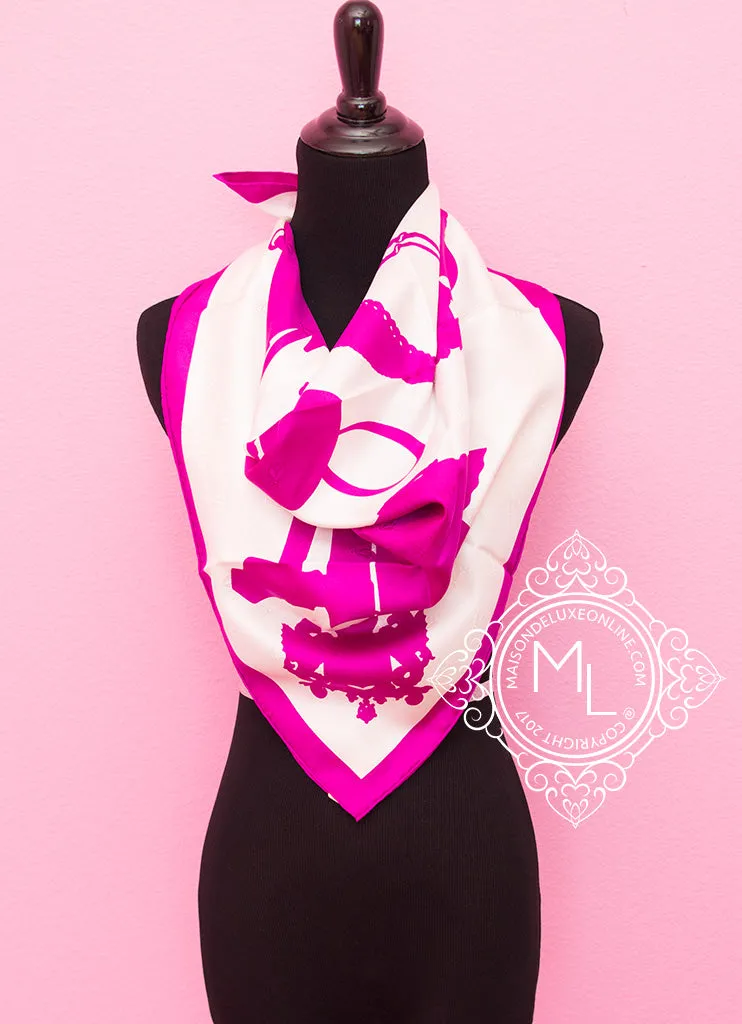 Hermes Pink Twill Silk 90 cm Harnais de Cour Tattoo Scarf