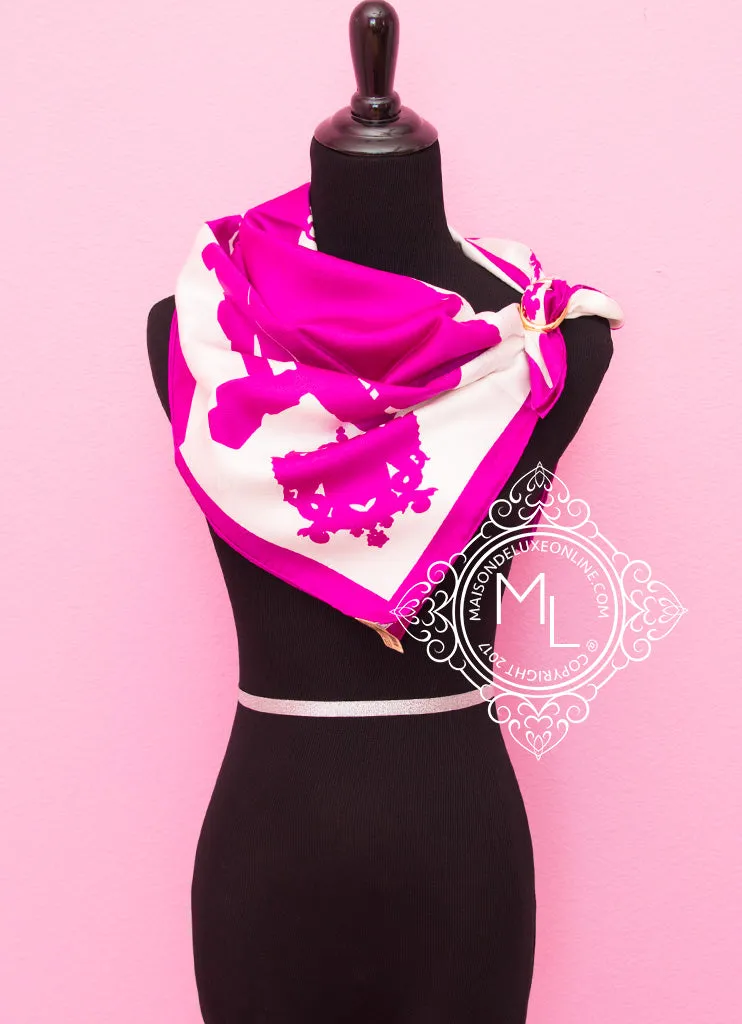 Hermes Pink Twill Silk 90 cm Harnais de Cour Tattoo Scarf