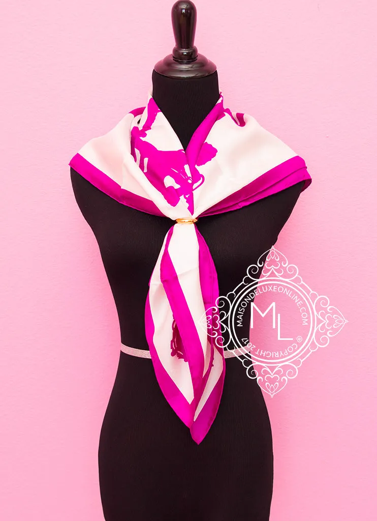 Hermes Pink Twill Silk 90 cm Harnais de Cour Tattoo Scarf