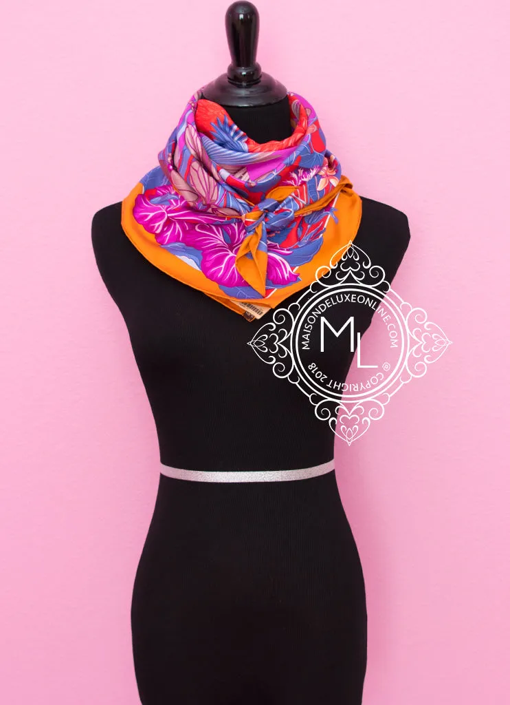 Hermes Potiron Twill Silk 90 cm Flamingo Party Scarf