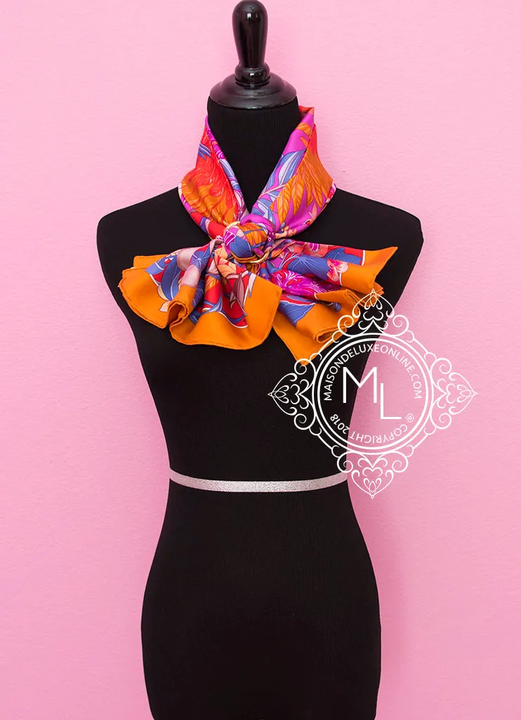 Hermes Potiron Twill Silk 90 cm Flamingo Party Scarf