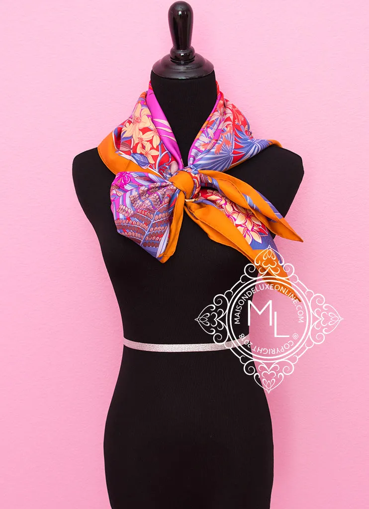 Hermes Potiron Twill Silk 90 cm Flamingo Party Scarf