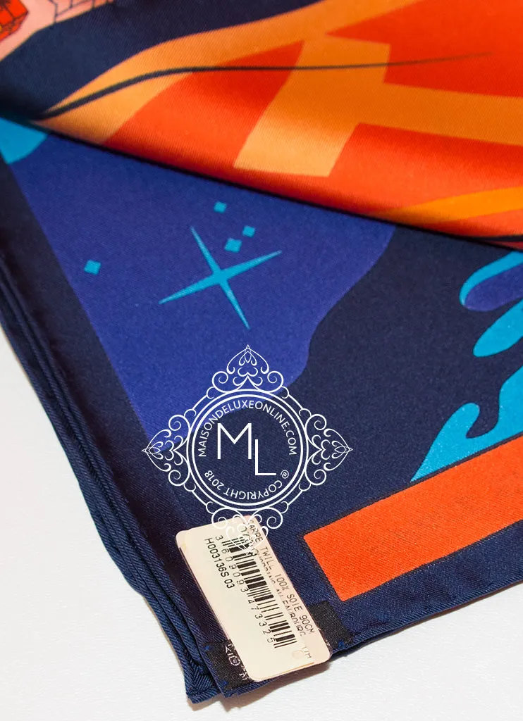 Hermes Purple Orange Twill Silk 90 cm Space Shopping au Faubourg Scarf