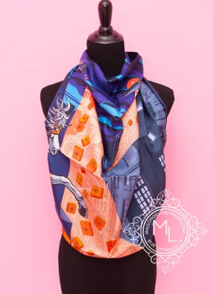 Hermes Purple Orange Twill Silk 90 cm Space Shopping au Faubourg Scarf