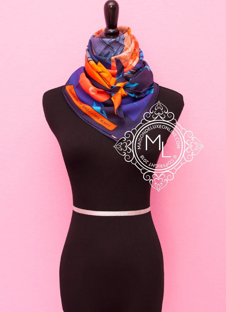 Hermes Purple Orange Twill Silk 90 cm Space Shopping au Faubourg Scarf