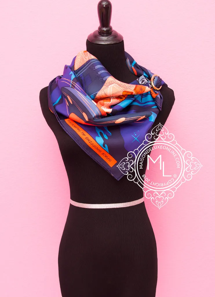 Hermes Purple Orange Twill Silk 90 cm Space Shopping au Faubourg Scarf