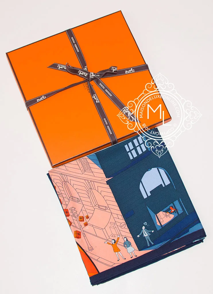 Hermes Purple Orange Twill Silk 90 cm Space Shopping au Faubourg Scarf