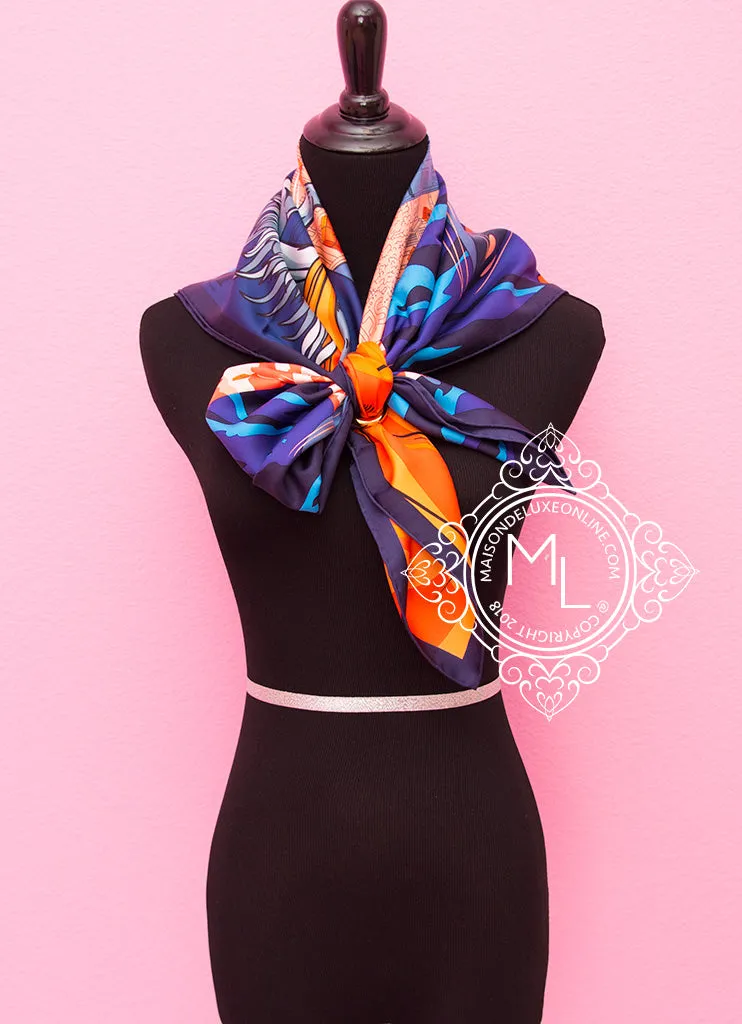Hermes Purple Orange Twill Silk 90 cm Space Shopping au Faubourg Scarf