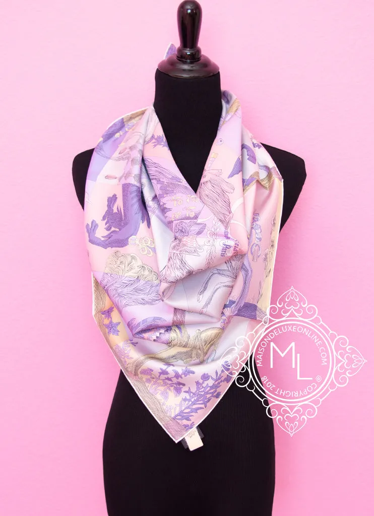 Hermes Purple Twill Silk 90 cm Della Cavalleria Favolosa Scarf