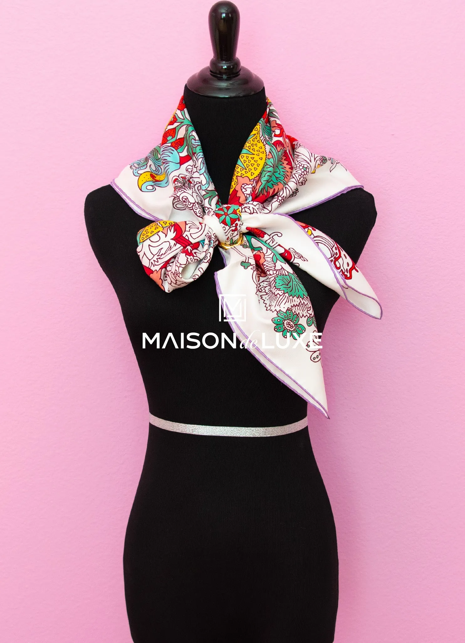 Hermes "Cache-cache Fleuri" White Twill Silk 90 cm Scarf
