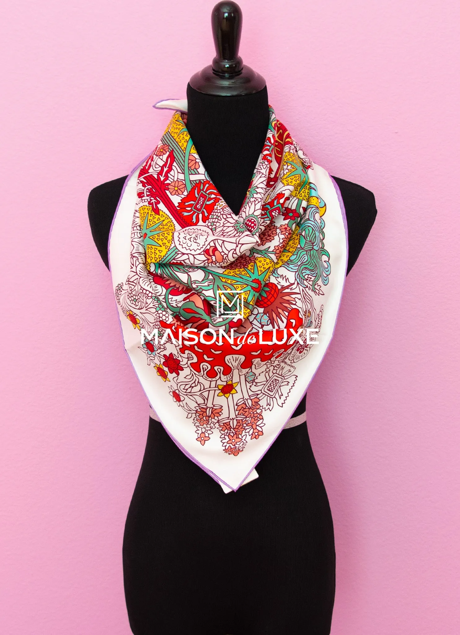 Hermes "Cache-cache Fleuri" White Twill Silk 90 cm Scarf