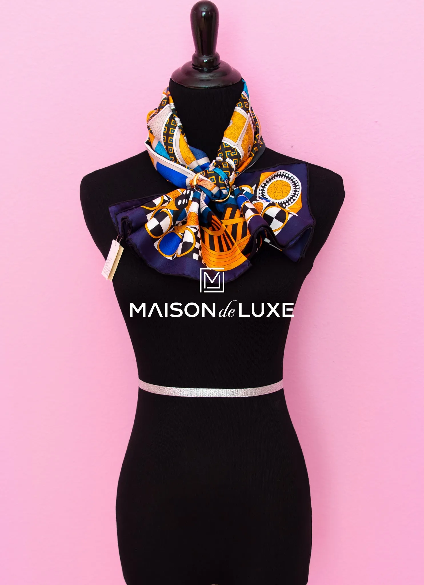 Hermes "Le Tour du Monde en 63 Cases" Marine Twill Silk 90 cm Scarf