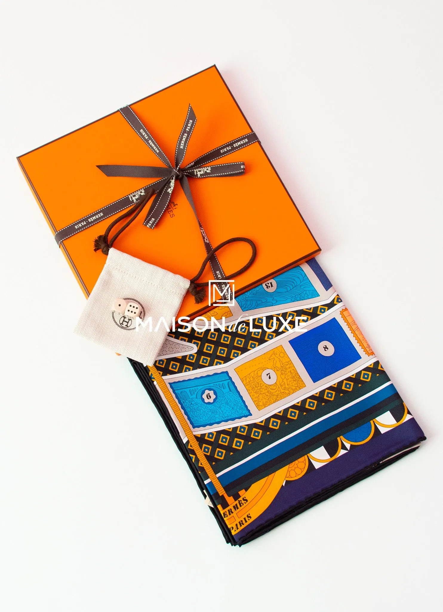 Hermes "Le Tour du Monde en 63 Cases" Marine Twill Silk 90 cm Scarf