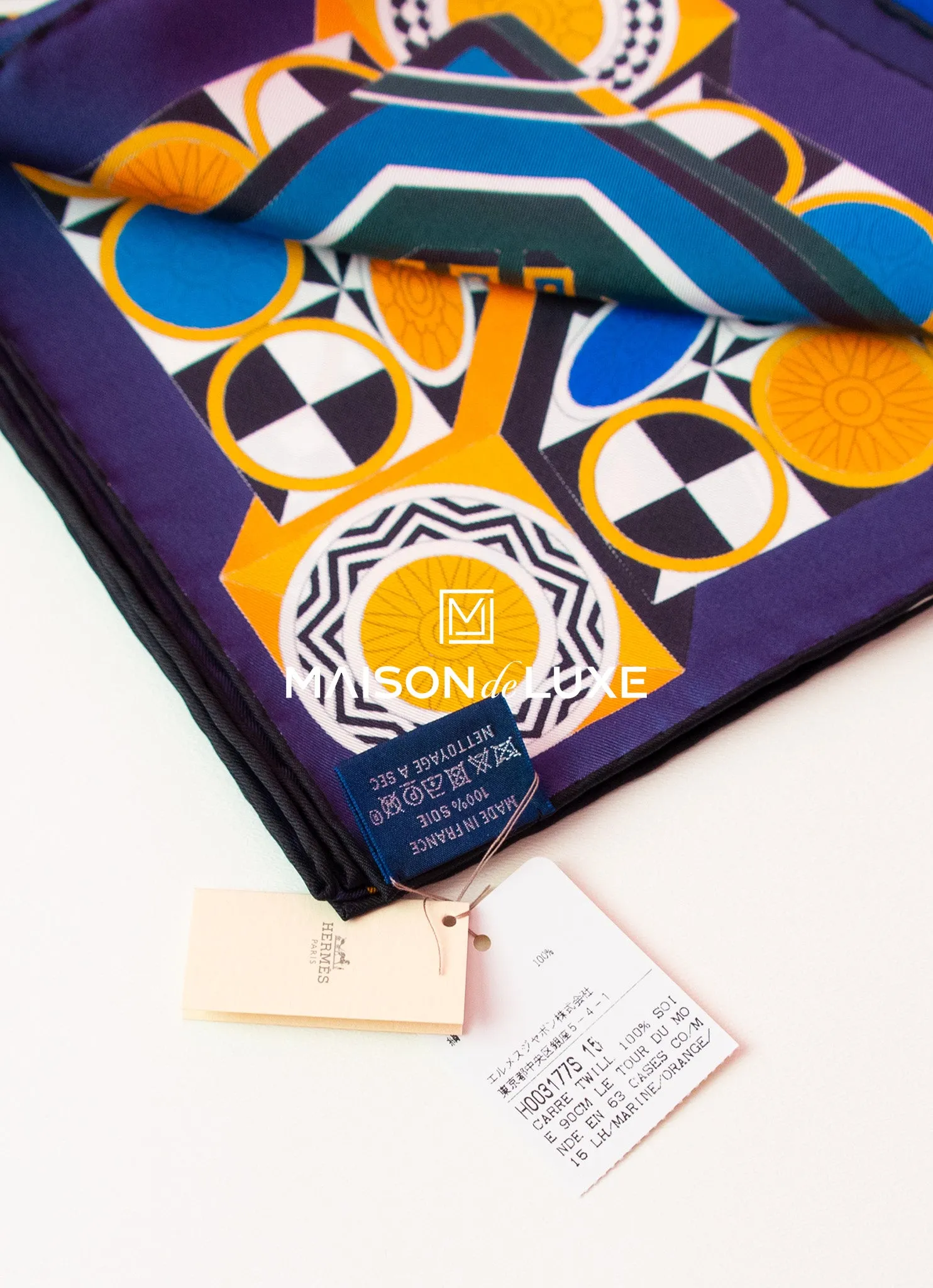 Hermes "Le Tour du Monde en 63 Cases" Marine Twill Silk 90 cm Scarf
