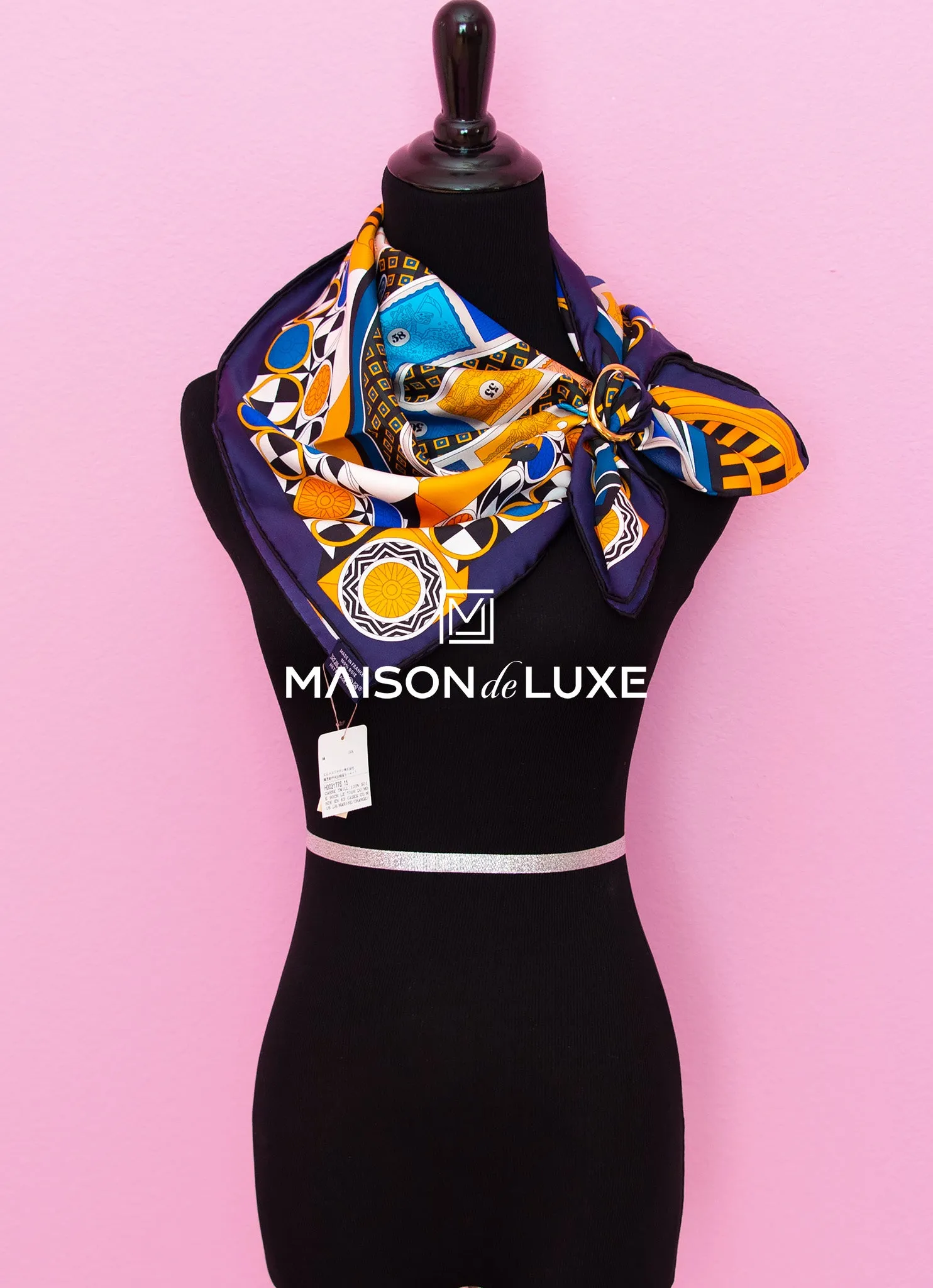 Hermes "Le Tour du Monde en 63 Cases" Marine Twill Silk 90 cm Scarf