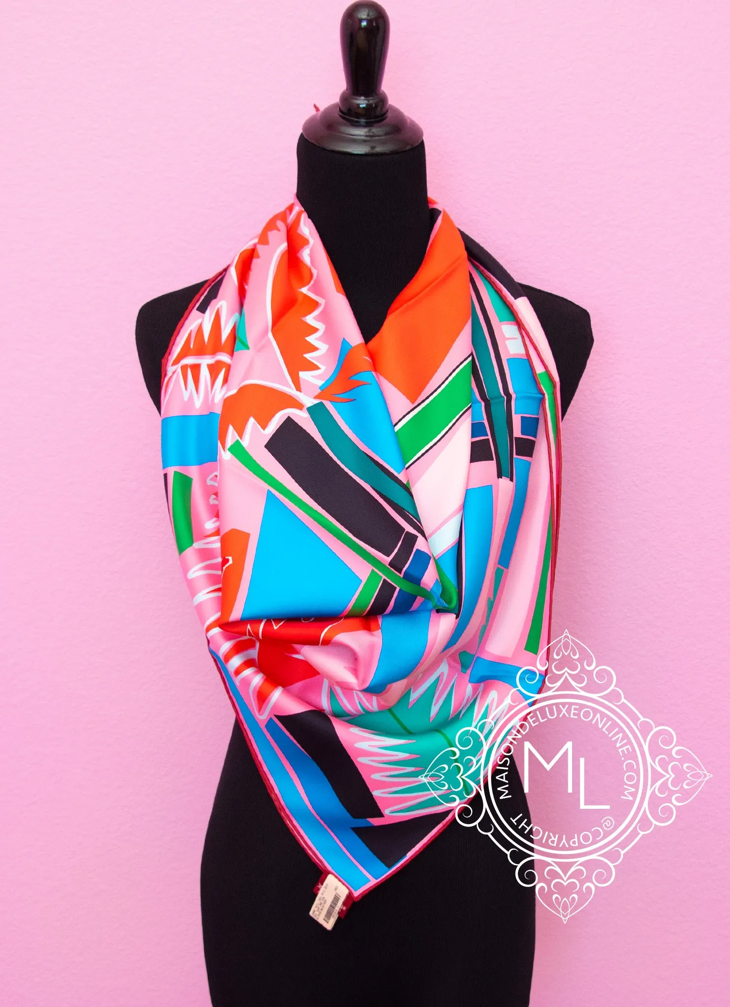 Hermes Red Blue Twill Silk 90 cm Sea Surf and Fun Scarf