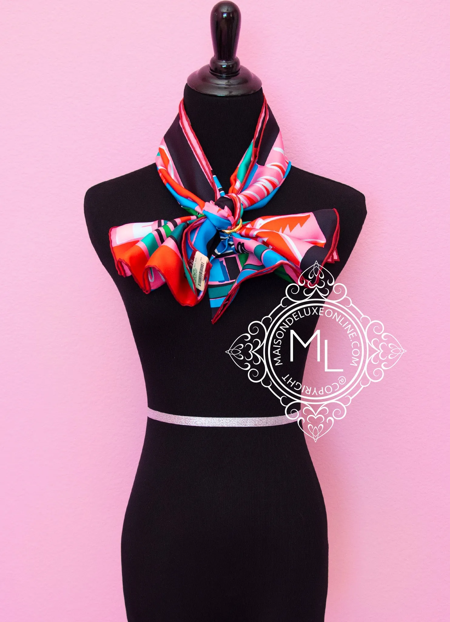 Hermes Red Blue Twill Silk 90 cm Sea Surf and Fun Scarf