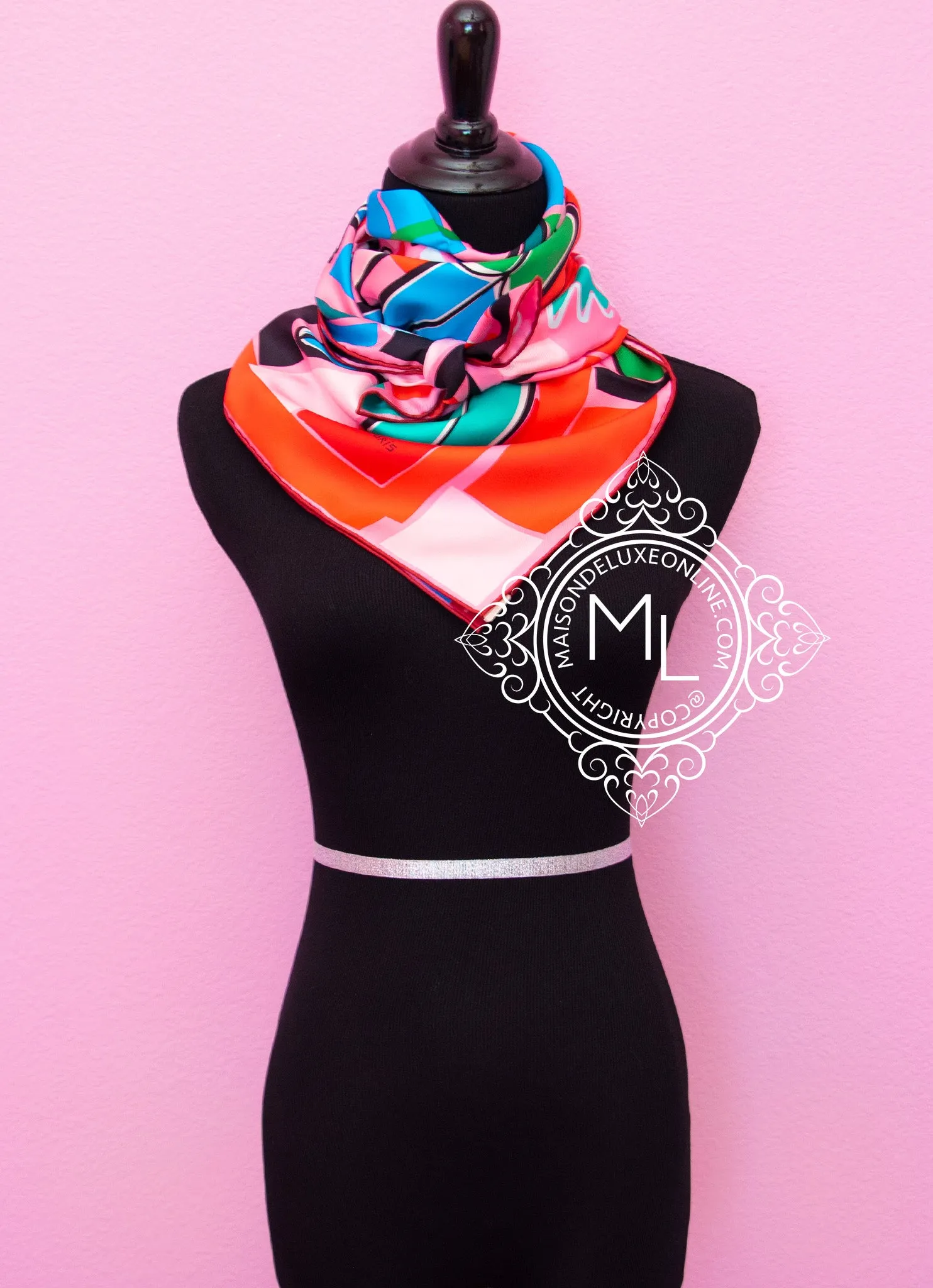 Hermes Red Blue Twill Silk 90 cm Sea Surf and Fun Scarf