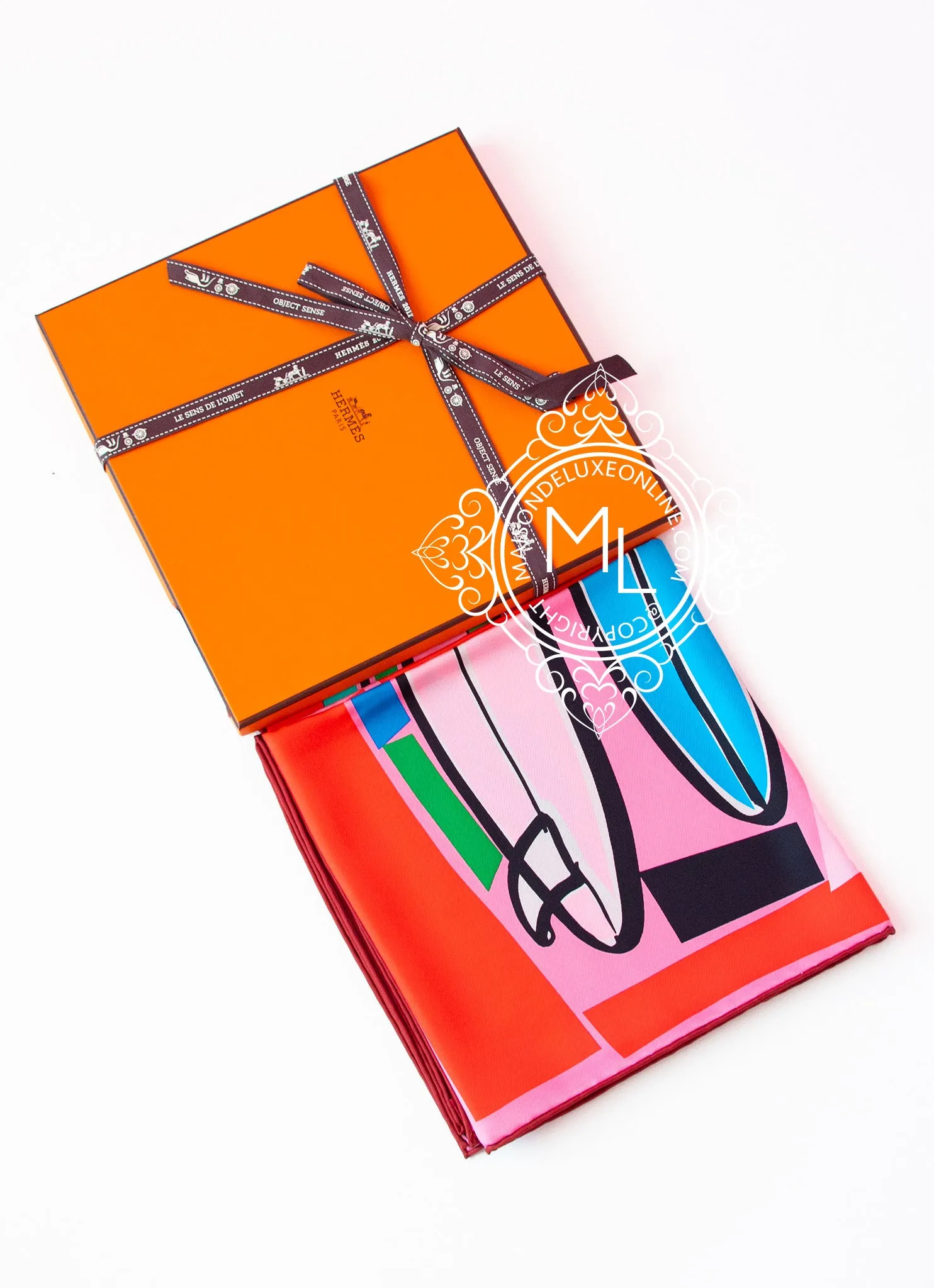 Hermes Red Blue Twill Silk 90 cm Sea Surf and Fun Scarf