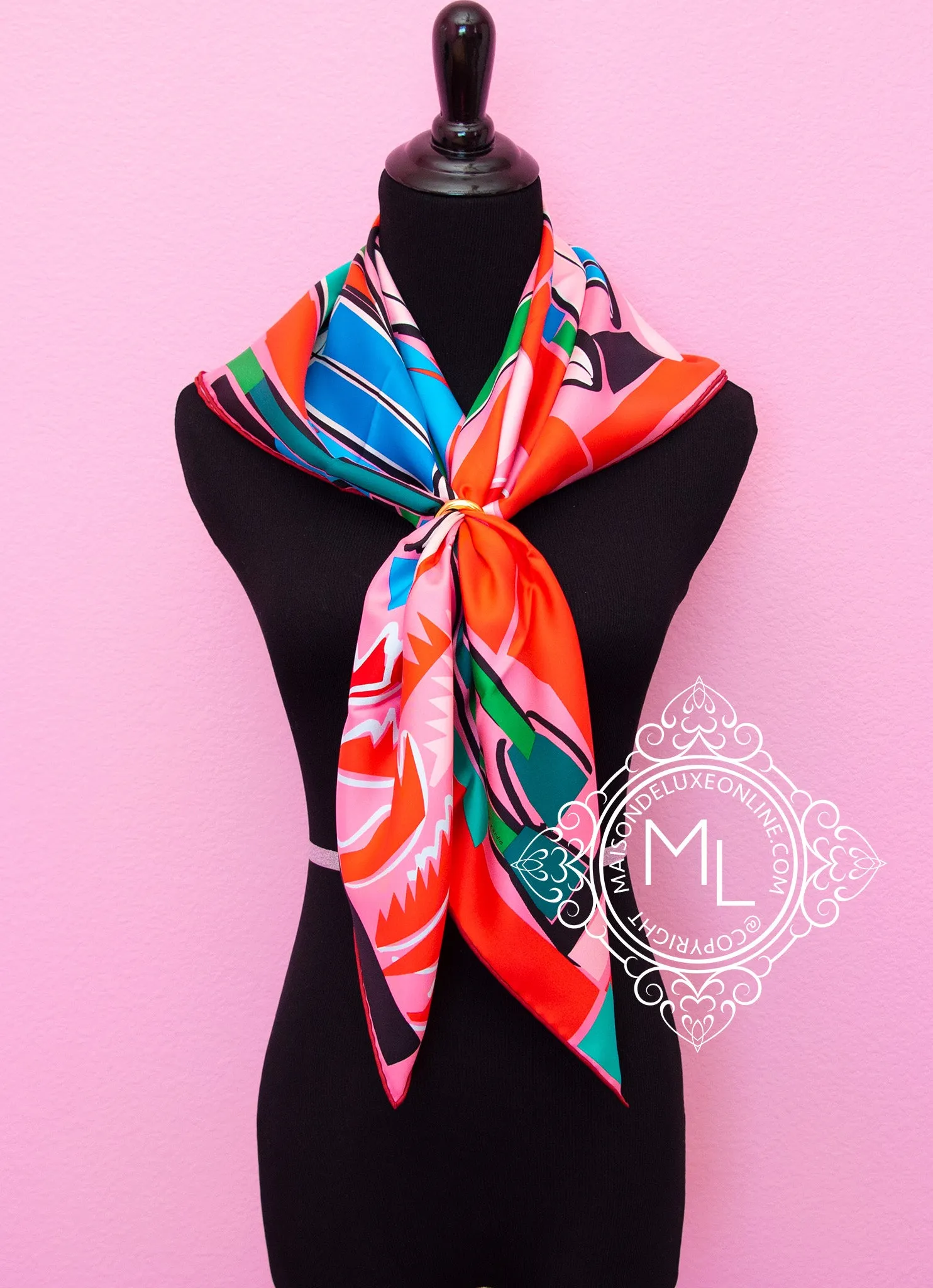 Hermes Red Blue Twill Silk 90 cm Sea Surf and Fun Scarf