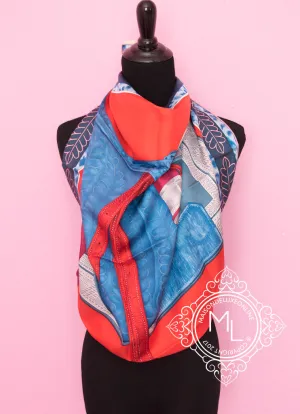 Hermes Red Blue Twill Silk 90 cm Selle d'Officier en Grande Tenue Scarf