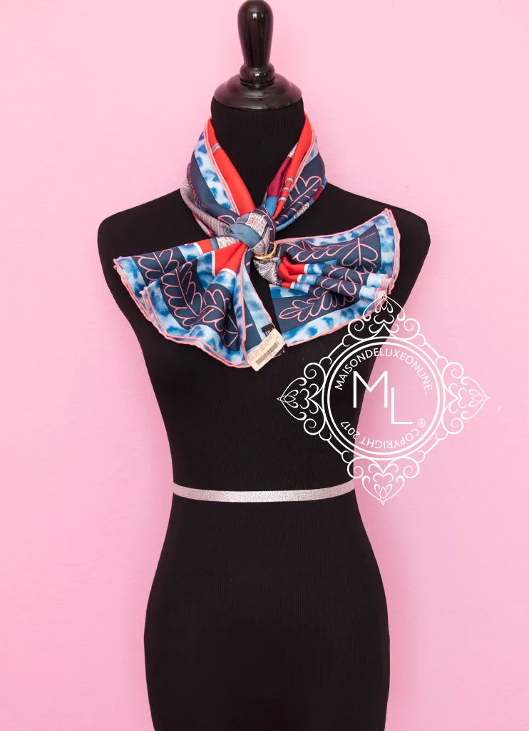 Hermes Red Blue Twill Silk 90 cm Selle d'Officier en Grande Tenue Scarf