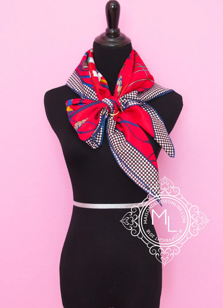 Hermes Red Twill Silk 90 cm Fouets et Badines Scarf