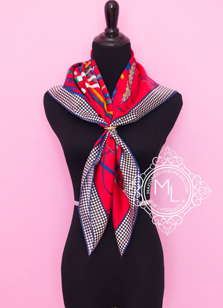 Hermes Red Twill Silk 90 cm Fouets et Badines Scarf