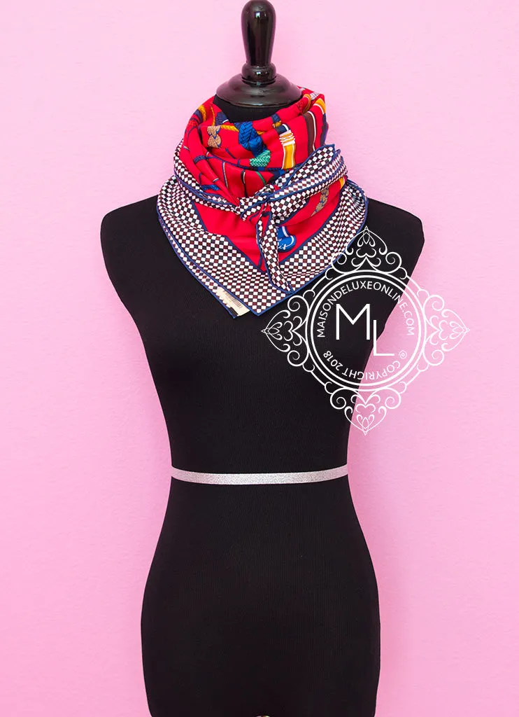 Hermes Red Twill Silk 90 cm Fouets et Badines Scarf