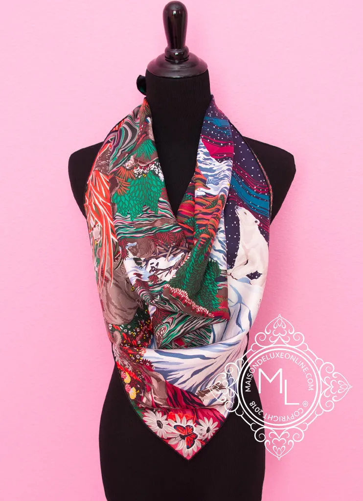 Hermes Red Twill Silk 90 cm Into the Canadian Wild Scarf