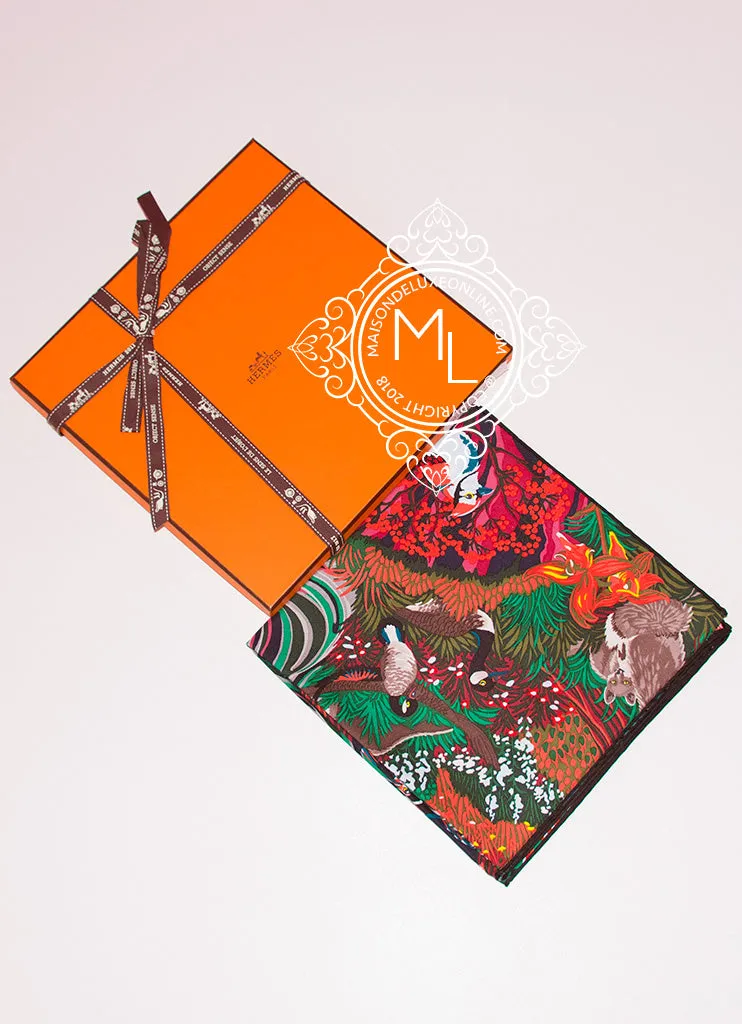 Hermes Red Twill Silk 90 cm Into the Canadian Wild Scarf