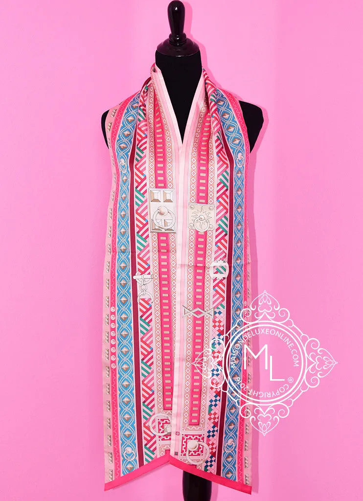 Hermes Rose Pink Fuchsia Colliers de Chiens Silk Maxi Twilly Shawl Scarf Wrap