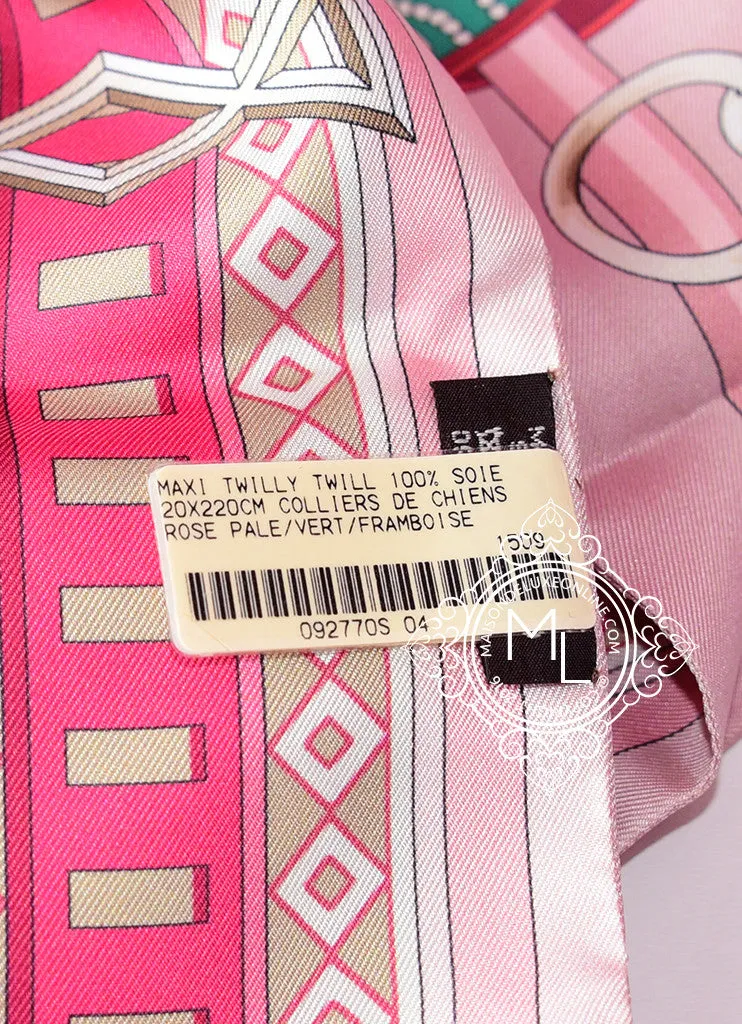 Hermes Rose Pink Fuchsia Colliers de Chiens Silk Maxi Twilly Shawl Scarf Wrap