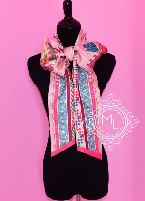 Hermes Rose Pink Fuchsia Colliers de Chiens Silk Maxi Twilly Shawl Scarf Wrap