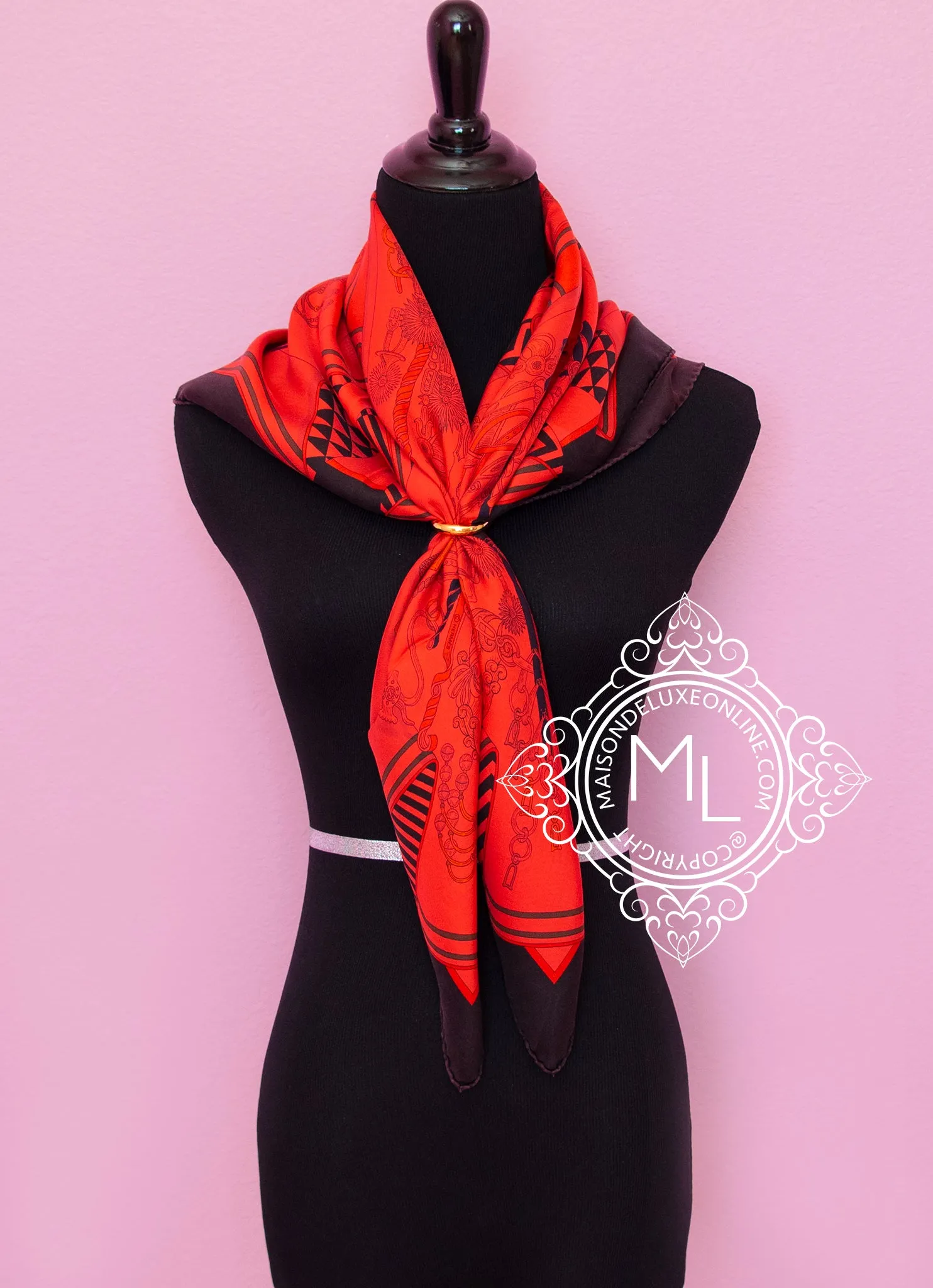 Hermes Rouge Dip Dye Surteint Silk 90 cm Bouquets Sellier Scarf
