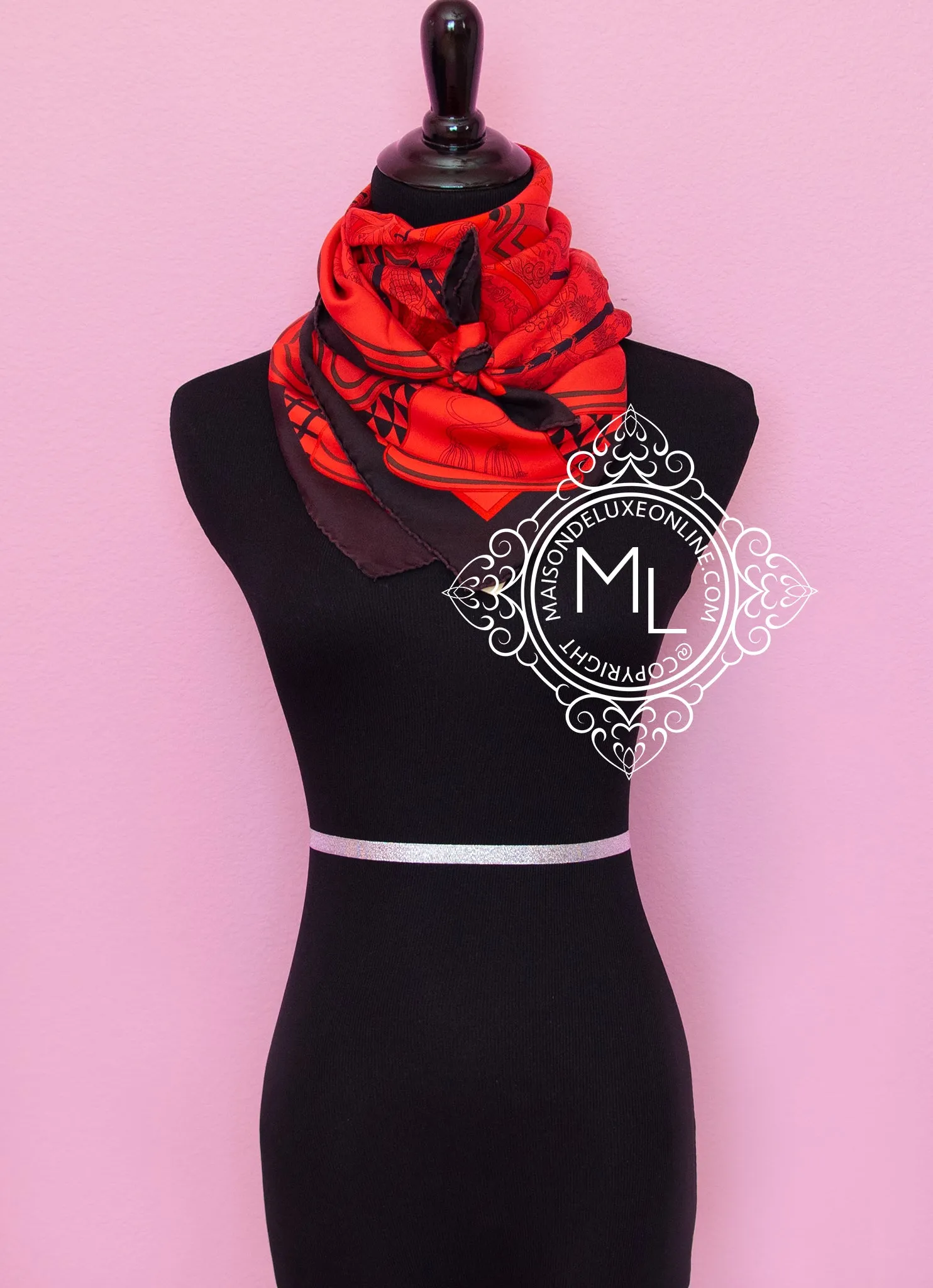 Hermes Rouge Dip Dye Surteint Silk 90 cm Bouquets Sellier Scarf