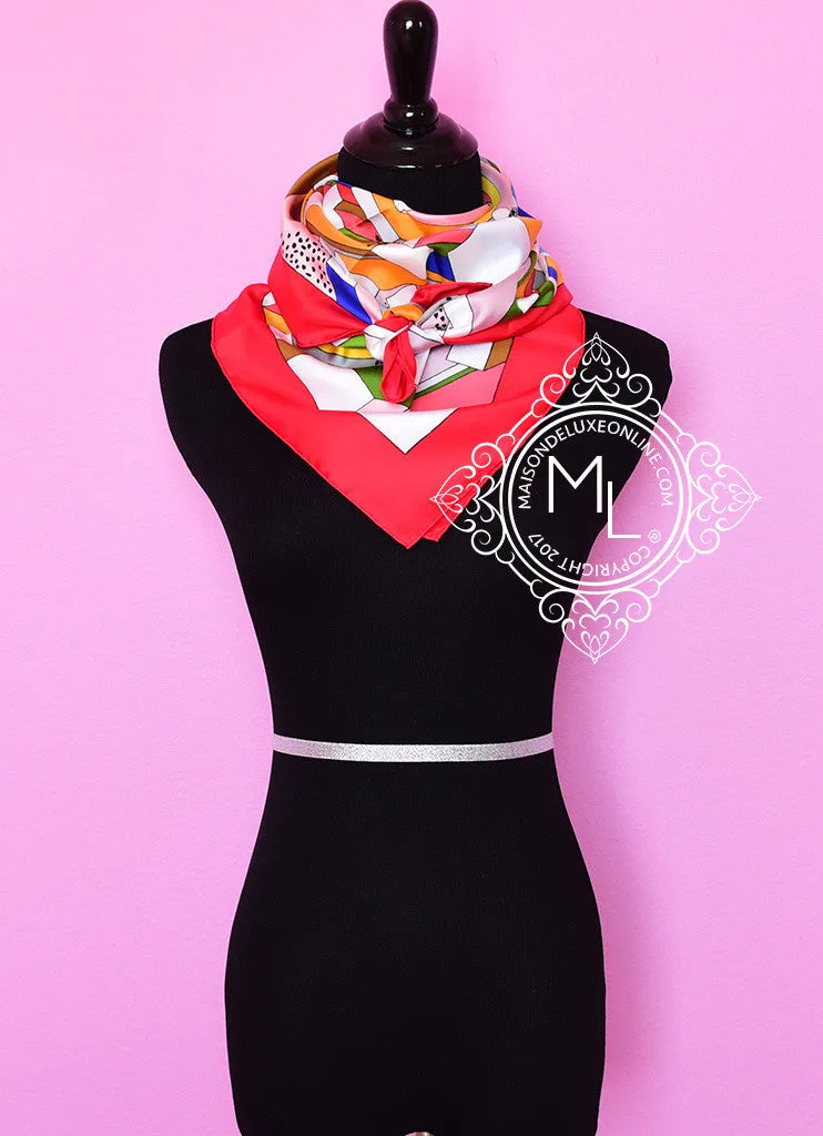 Hermes White Red Twill Silk 90 cm On a Summer Day Scarf