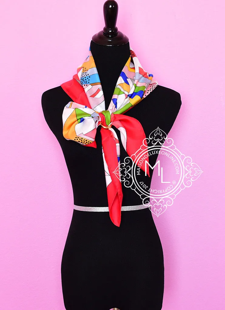 Hermes White Red Twill Silk 90 cm On a Summer Day Scarf